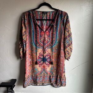 Tolani Silk Paisley Boho Tunic Dress Festival Luxe Indie Hippie Chic Sz S